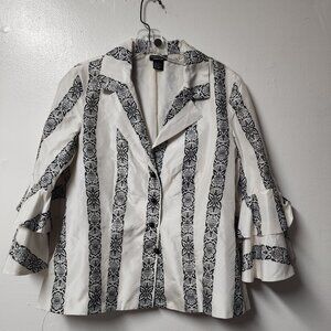 Doncaster Collection Womens Medium 4 Ruffle Sleeves Silk Black White Top Jacket